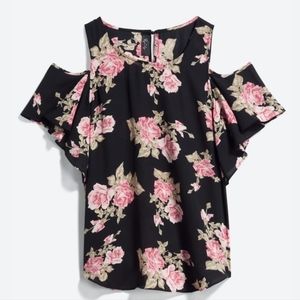 Fortune & Ivy Floral Cold-Shoulder Shirt, StitchFix, size Medium